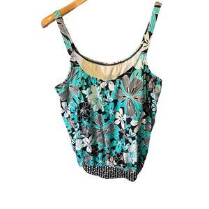 Cazinni Black Blue Tropical Ballooning Swimsuit Top Sz 22W